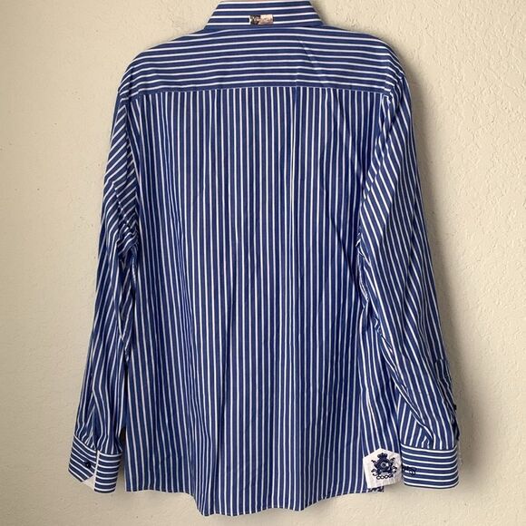 COOGI Luxe Blue White Striped Cotton Embroidered Logo Dress Shirt Size XXL - Picture 3 of 14